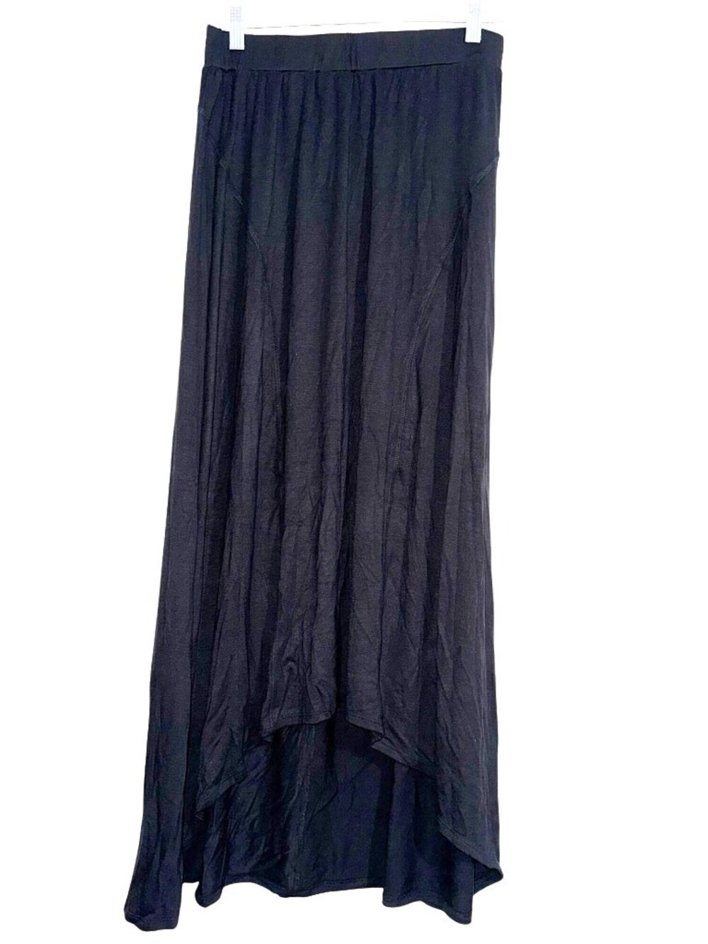 Lovappella Black High-Low Maxi Skirt L Rayon/Spandex Womens Lightweight Flowy St